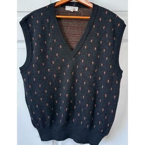 VTG Tricots St Raphael Men’s Virgin Wool Charcoal Gray Sweater Vest Paisley LG